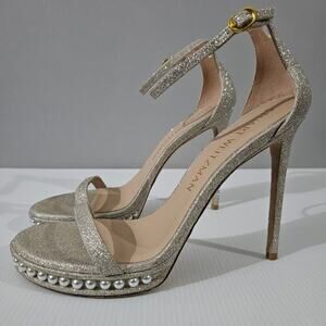 Stuart Weitzman Nudistdisco Pearl Heel 10.5 Metallic Stiletto Platform Evening